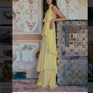 SAME Yellow Layered Chiffon Maxi Halter Dress in XS